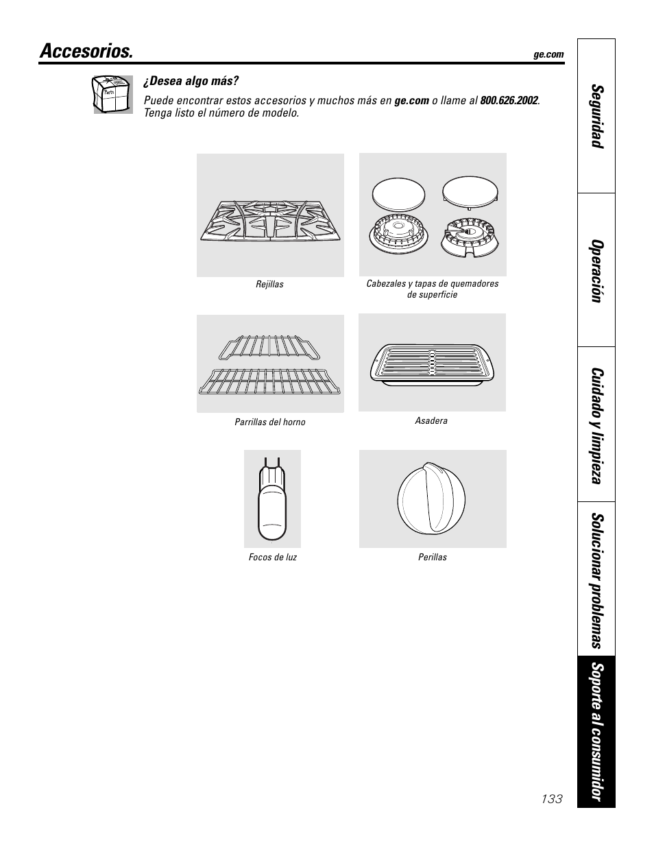 Accesorios | GE P2S975 User Manual | Page 133 / 136