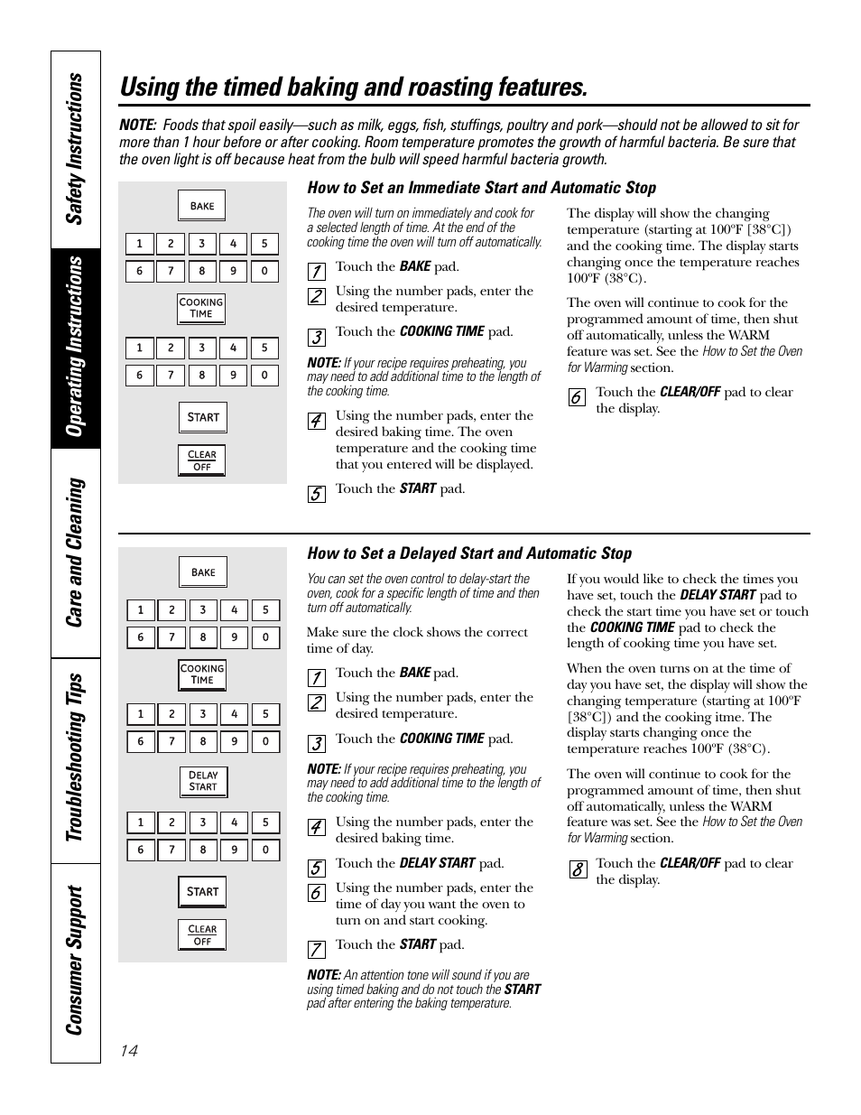 Timed baking & roasting, Using the timed baking and roasting features | GE P2S975 User Manual | Page 14 / 136