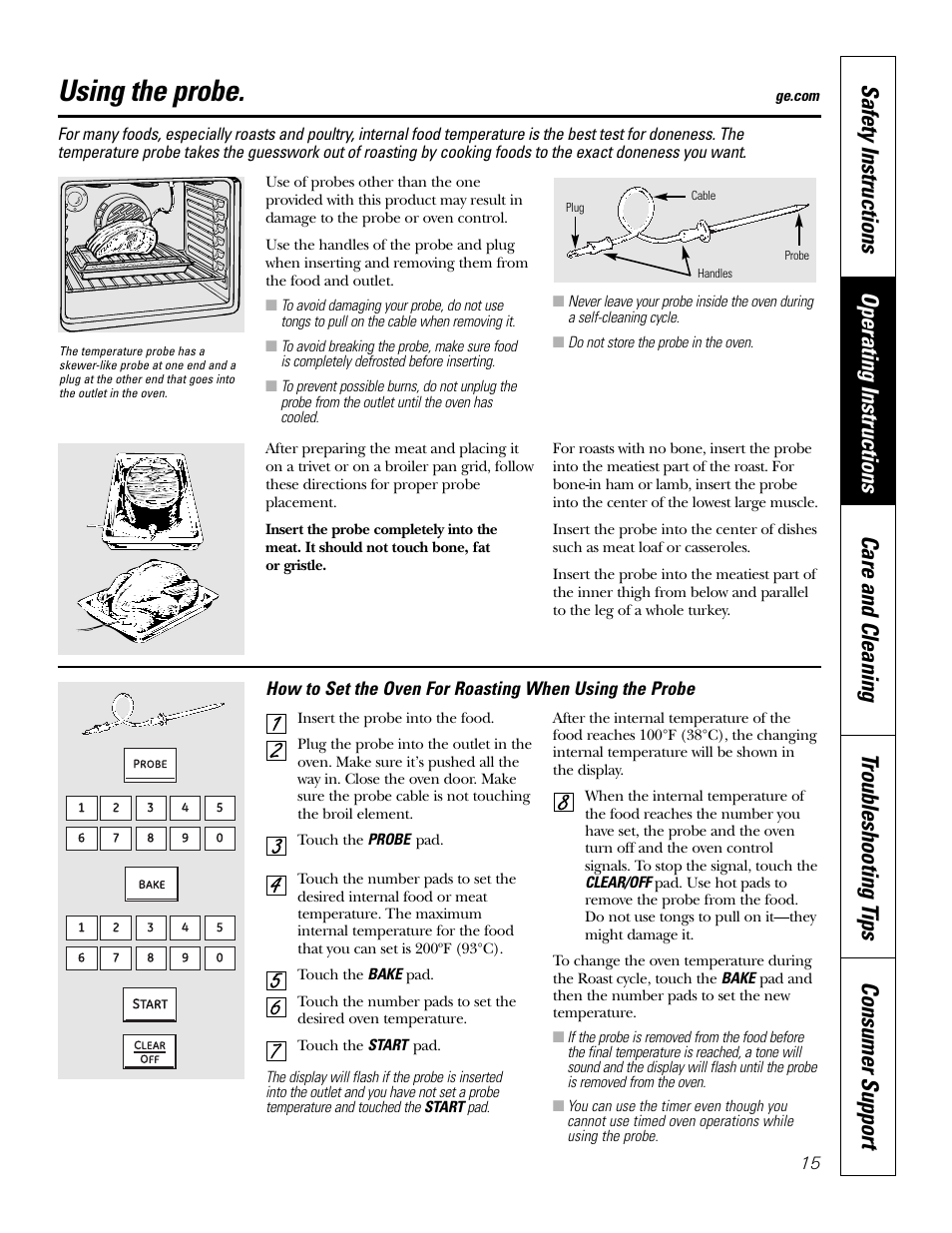 Probe, Using the probe | GE P2S975 User Manual | Page 15 / 136