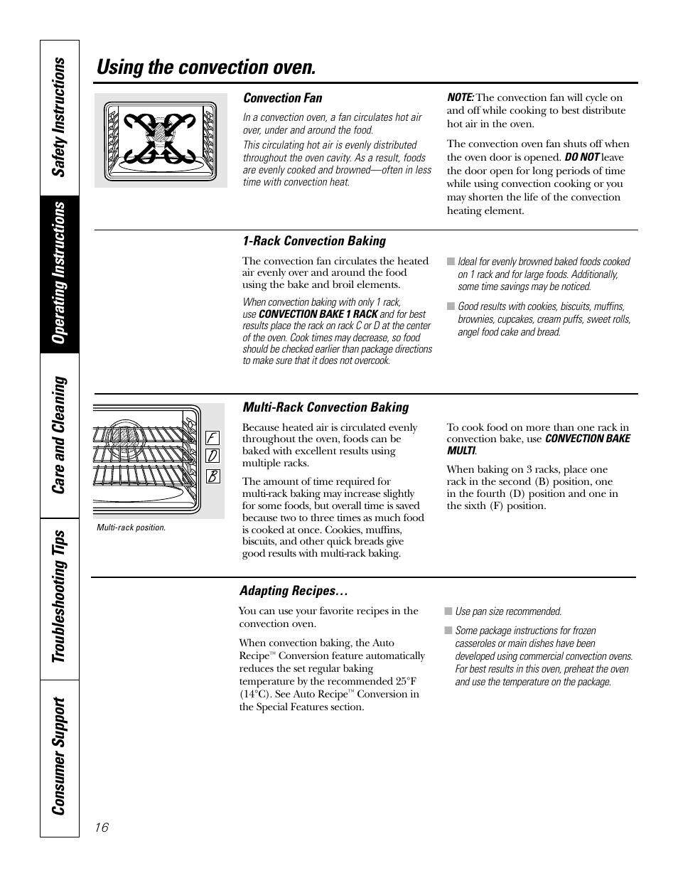 Convection, Convection –20, Using the convection oven | GE P2S975 User Manual | Page 16 / 136