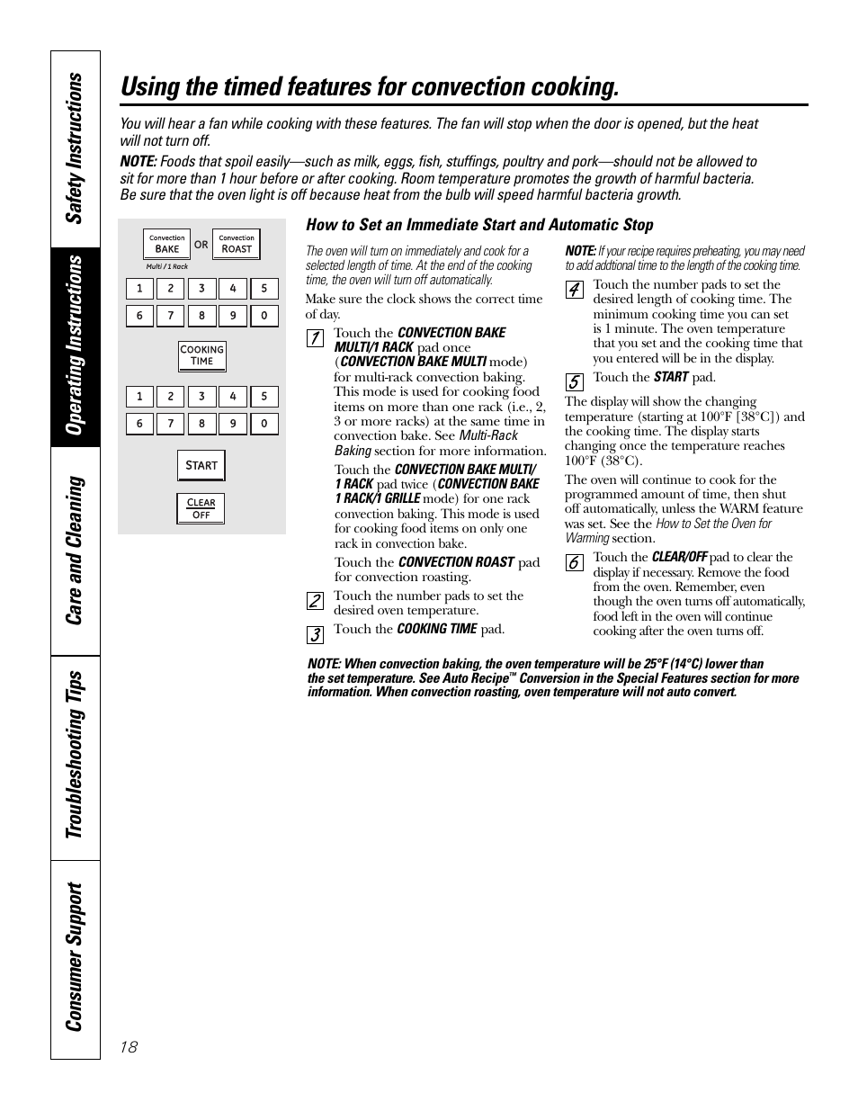 Using the timed features for convection cooking | GE P2S975 User Manual | Page 18 / 136