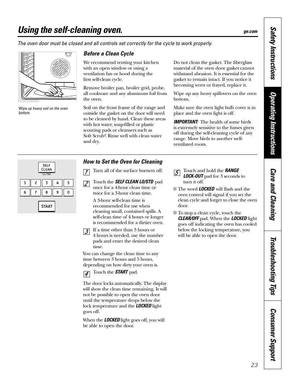 Self-cleaning, Self-cleaning , 24, Using the self-cleaning oven | GE P2S975 User Manual | Page 23 / 136