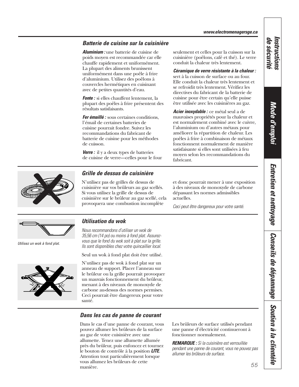 Batterie de cuisine | GE P2S975 User Manual | Page 55 / 136