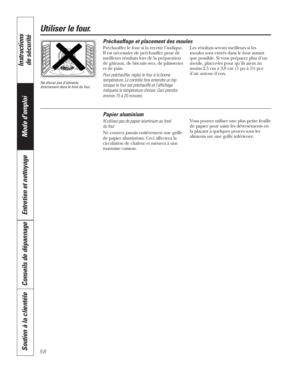 Utiliser le four | GE P2S975 User Manual | Page 58 / 136