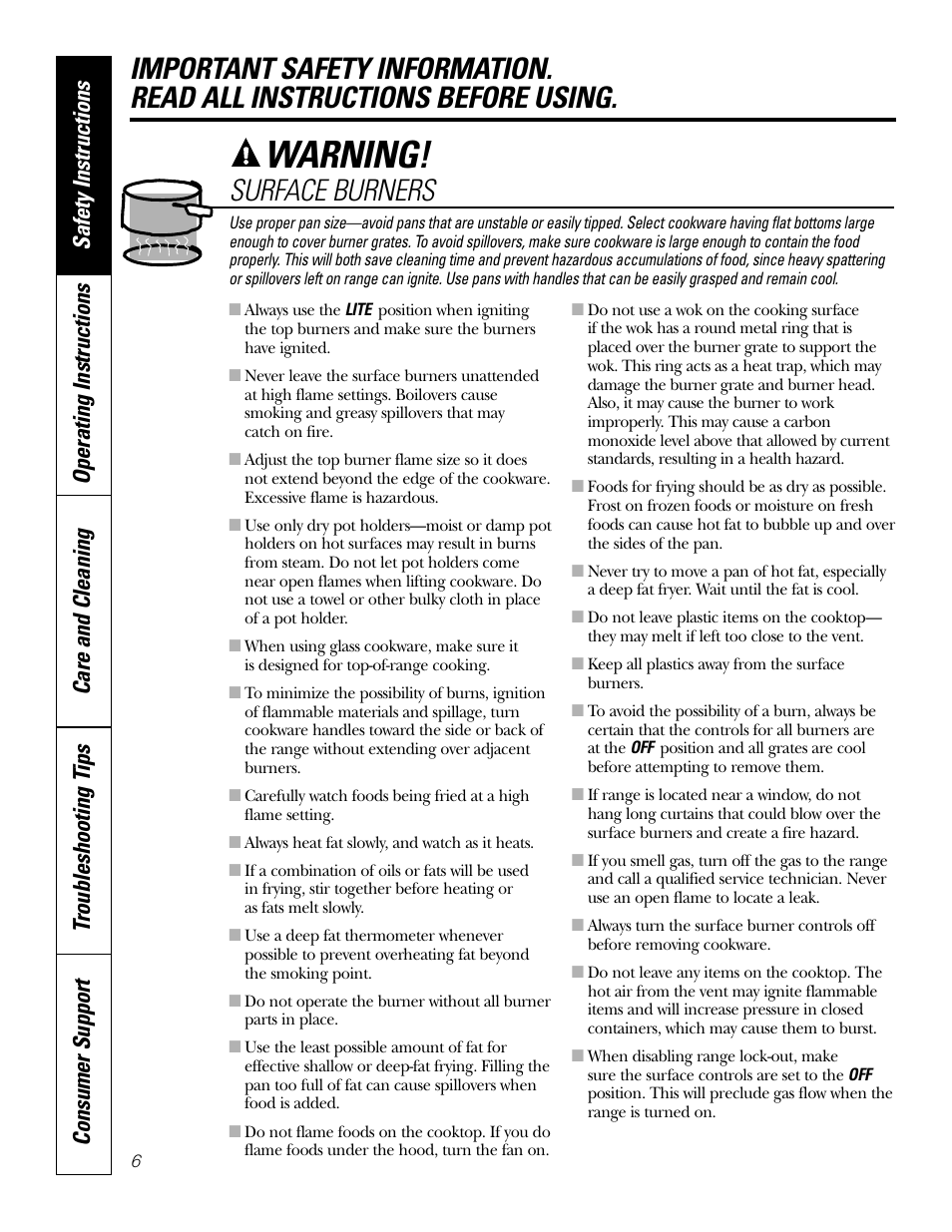 Warning | GE P2S975 User Manual | Page 6 / 136