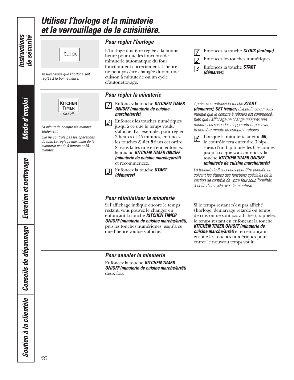 Horloge et minuterie, Verrouillage de la cuisinière | GE P2S975 User Manual | Page 60 / 136