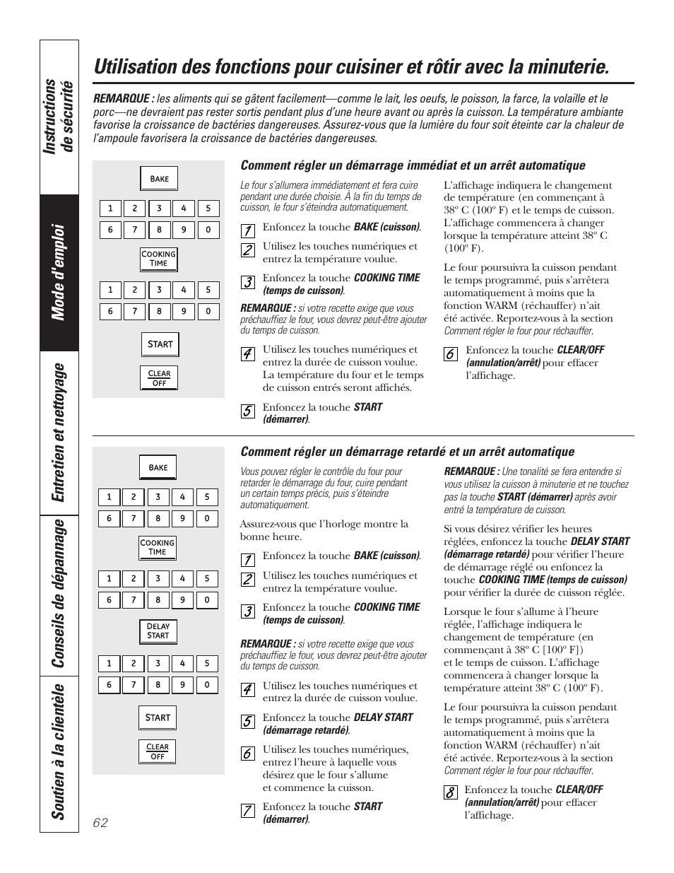 Cuisiner et rôtir avec la minuterie | GE P2S975 User Manual | Page 62 / 136