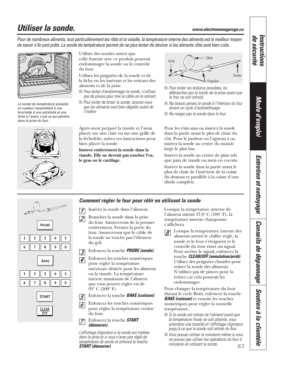 Sonde, Utiliser la sonde | GE P2S975 User Manual | Page 63 / 136