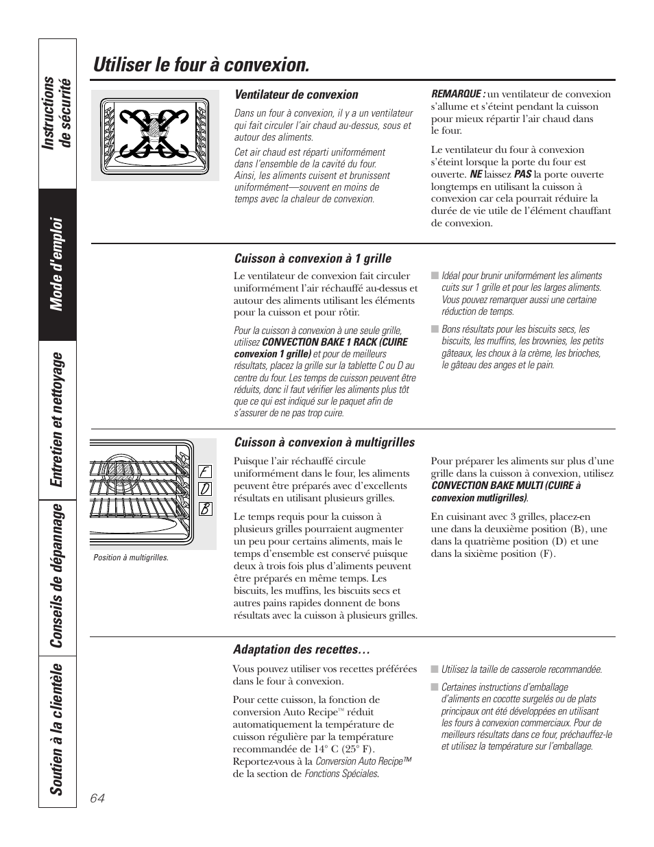 Convexion, Convexion –68, Utiliser le four à convexion | GE P2S975 User Manual | Page 64 / 136
