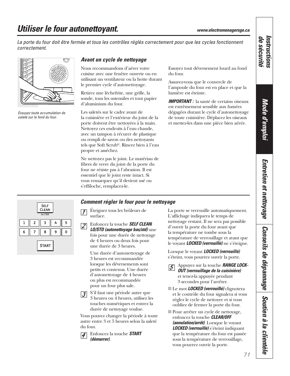 Auto-nettoyage, Auto-nettoyage , 72, Utiliser le four autonettoyant | GE P2S975 User Manual | Page 71 / 136