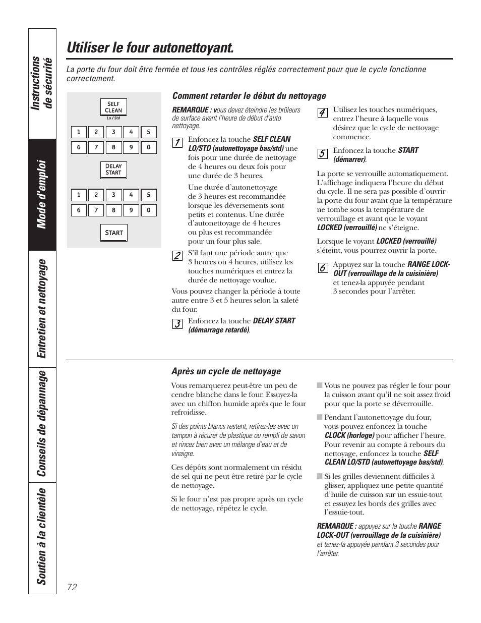 Utiliser le four autonettoyant | GE P2S975 User Manual | Page 72 / 136
