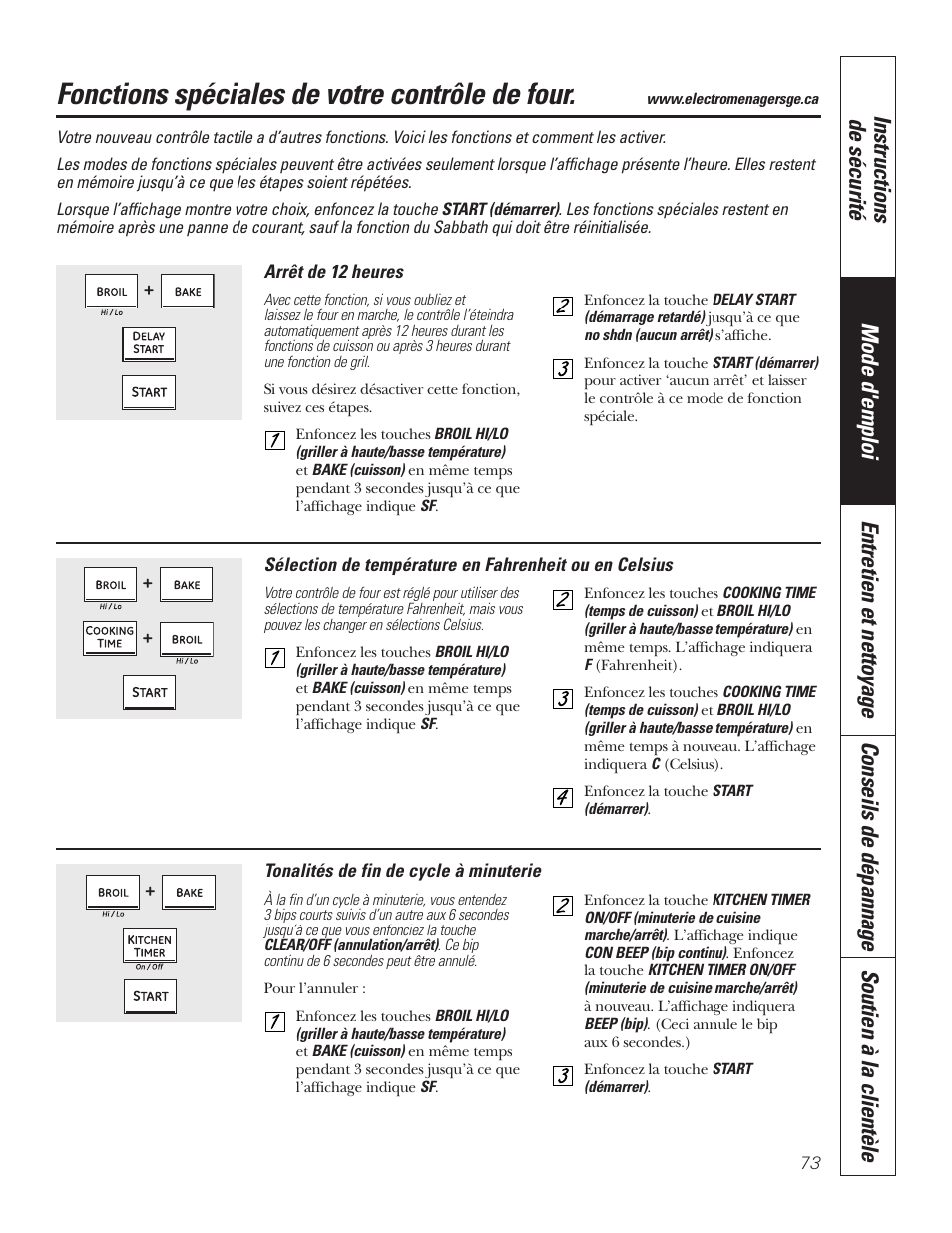 Fonctions spéciales, Fonctions spéciales –75, Fonctions spéciales de votre contrôle de four | GE P2S975 User Manual | Page 73 / 136