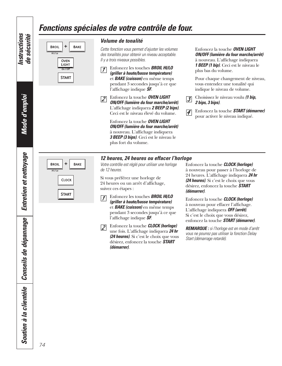 Fonctions spéciales de votre contrôle de four | GE P2S975 User Manual | Page 74 / 136