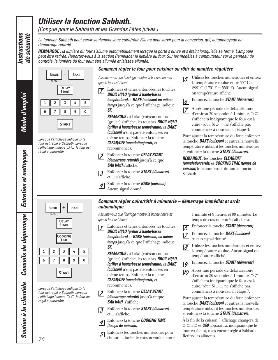 Fonction du sabbath, Fonction du sabbath , 77, Utiliser la fonction sabbath | GE P2S975 User Manual | Page 76 / 136