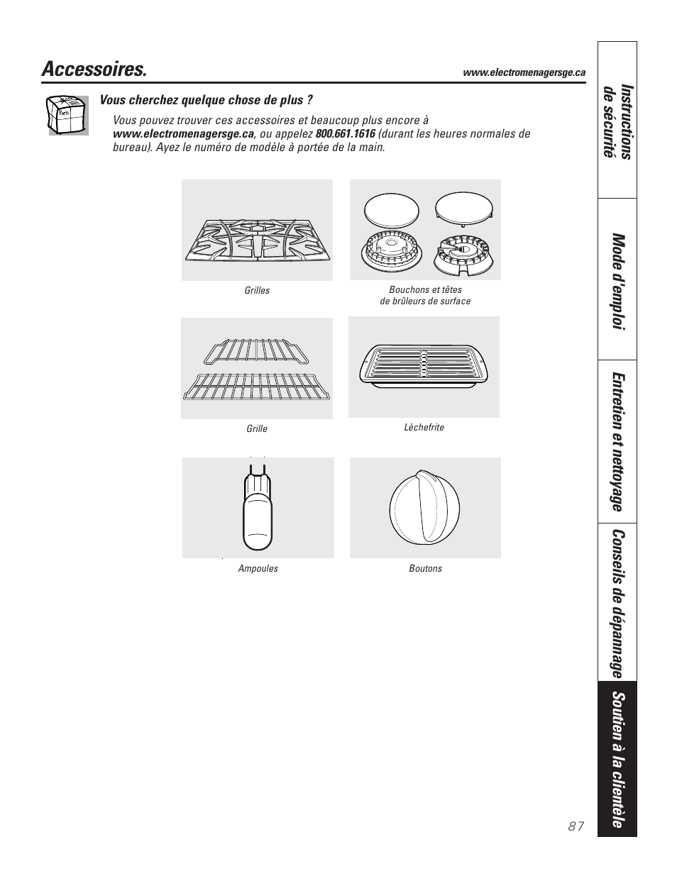 Accessoires | GE P2S975 User Manual | Page 87 / 136