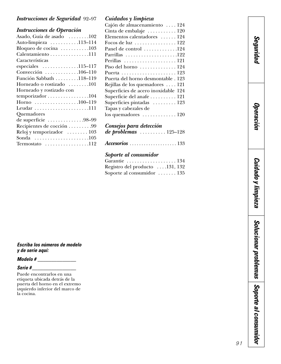 Español, Instrucciones de operación, Cuidados y limpieza | Soporte al consumidor | GE P2S975 User Manual | Page 91 / 136