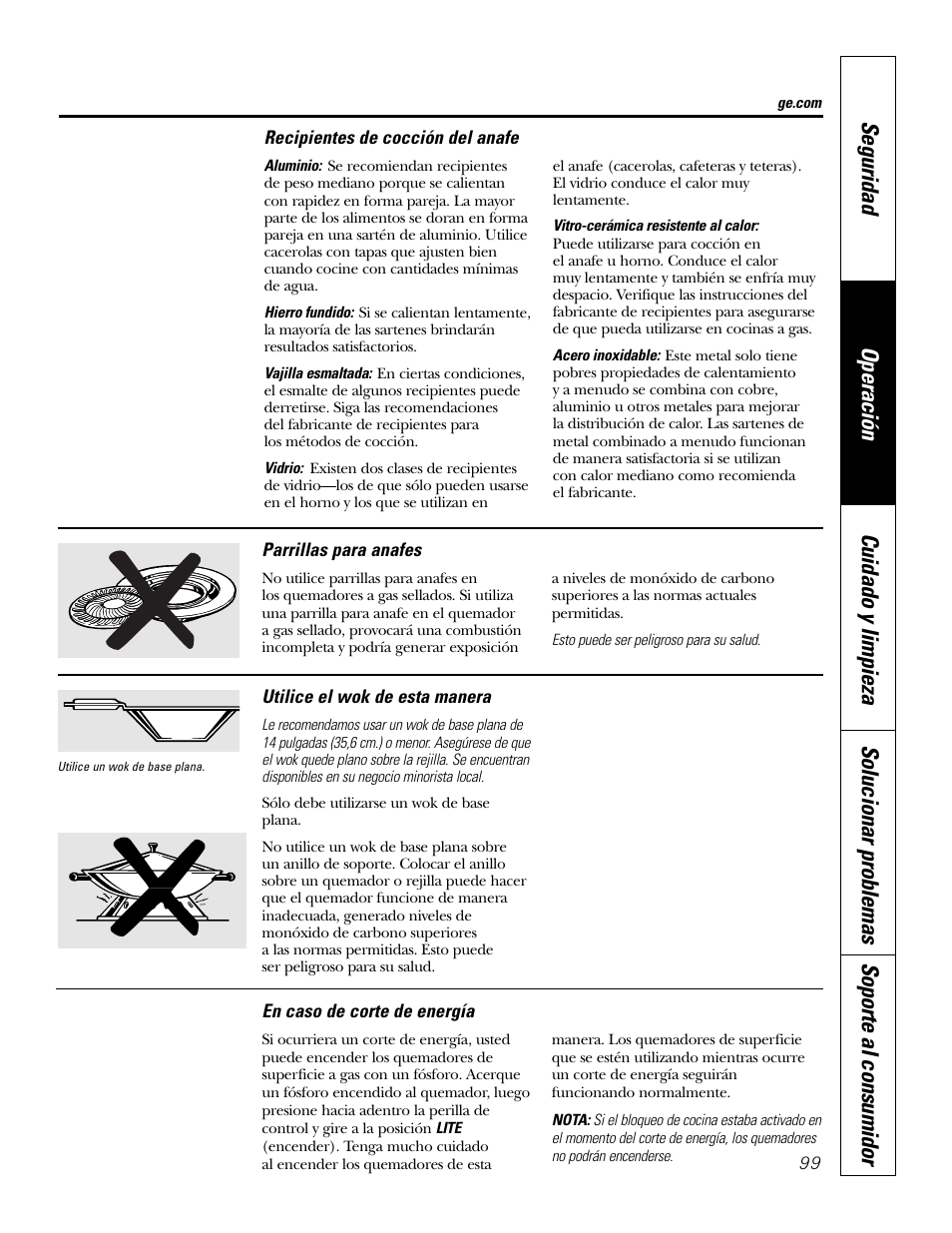 Recipientes de cocción | GE P2S975 User Manual | Page 99 / 136