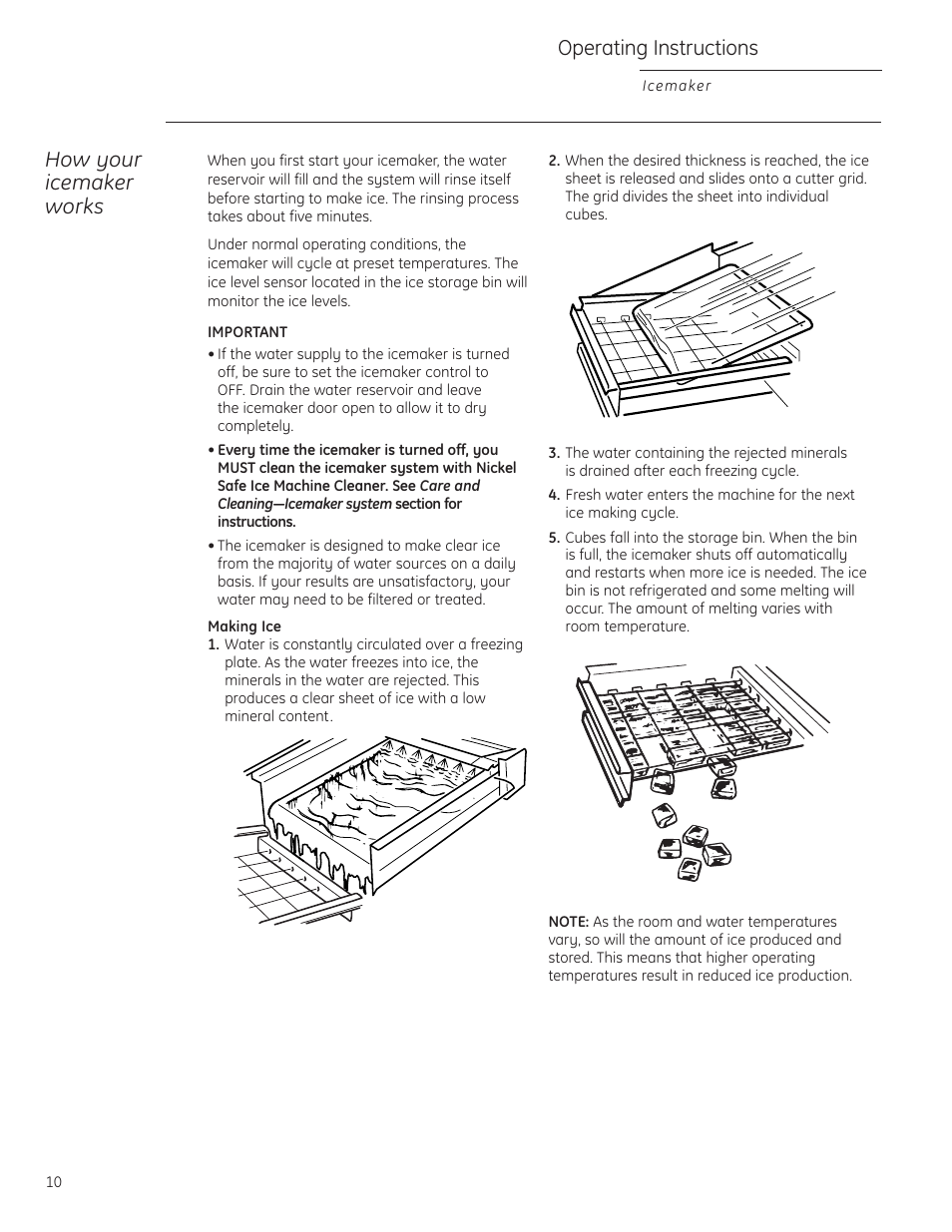 Operating instructions, How your icemaker works | GE ZDIC150 User Manual | Page 10 / 16