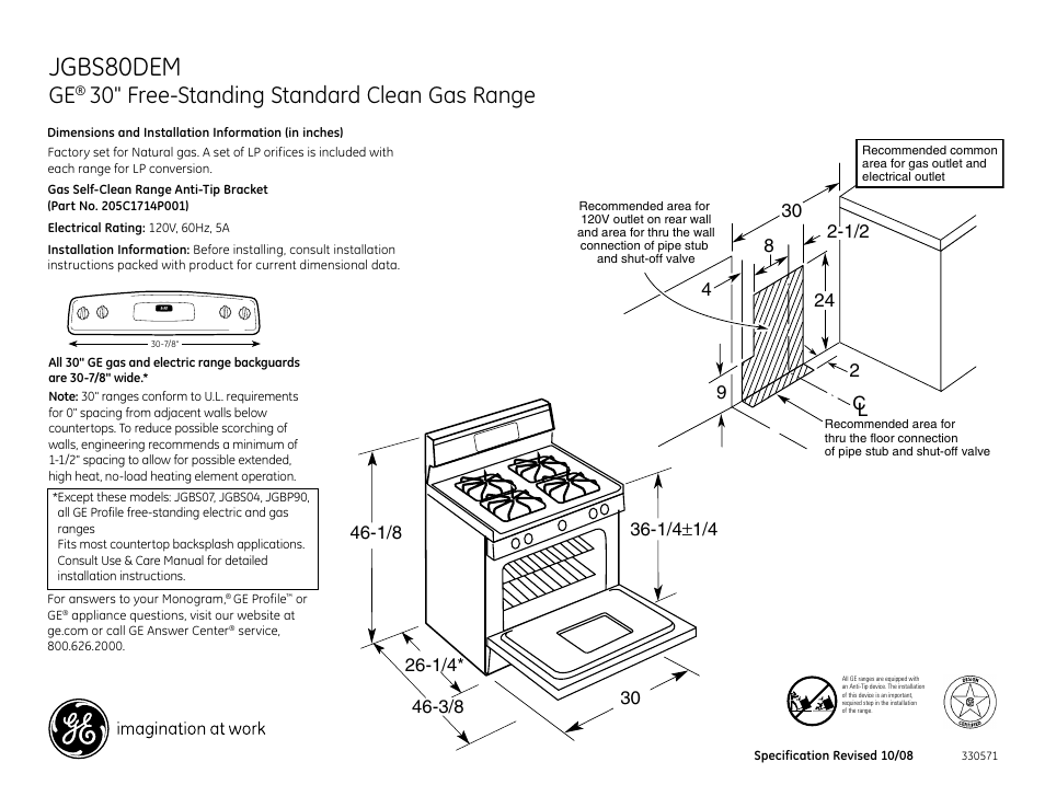 GE Profile JGBS80DEMBB User Manual | 2 pages