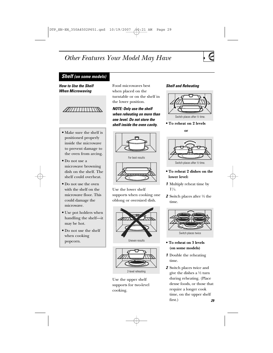Other features your model may have, Shelf | GE Spacemaker Microwave Oven JVM1540 User Manual | Page 29 / 43