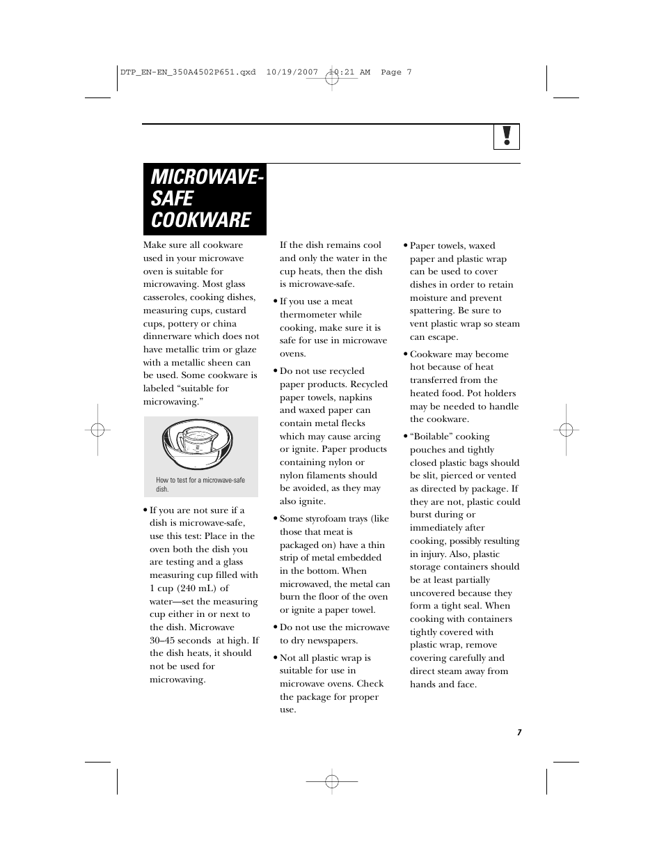 Microwave- safe cookware | GE Spacemaker Microwave Oven JVM1540 User Manual | Page 7 / 43