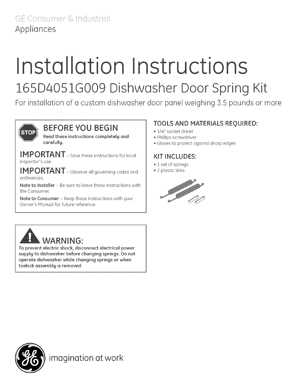 GE 165D4051G009 User Manual | 2 pages