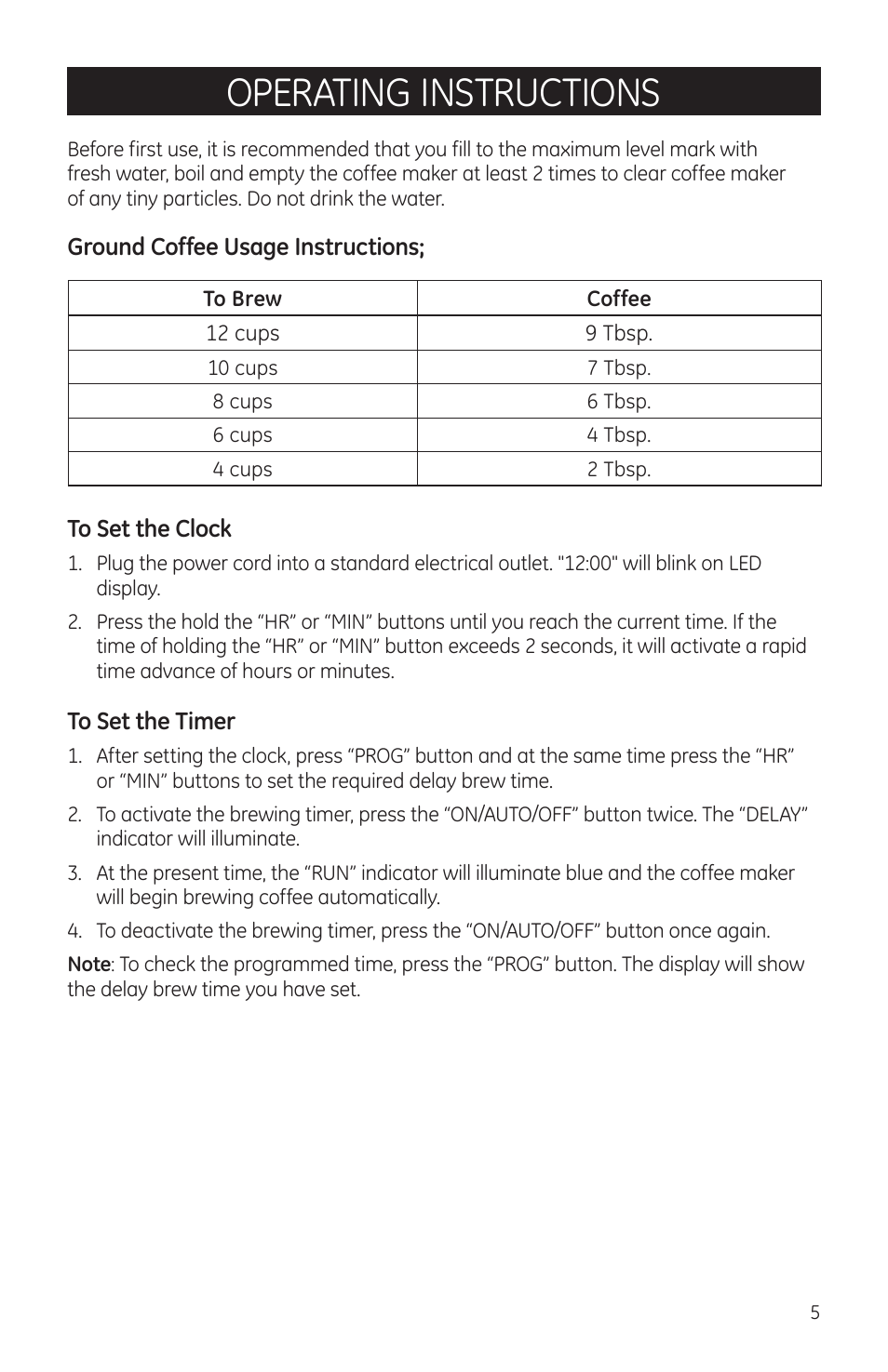 Operating instructions | GE 169058 User Manual | Page 5 / 9