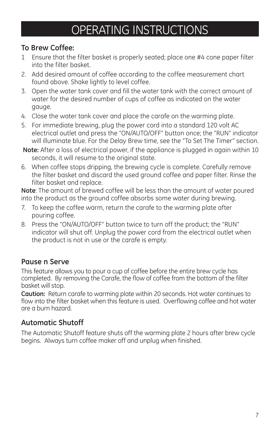 Operating instructions | GE 169058 User Manual | Page 7 / 9