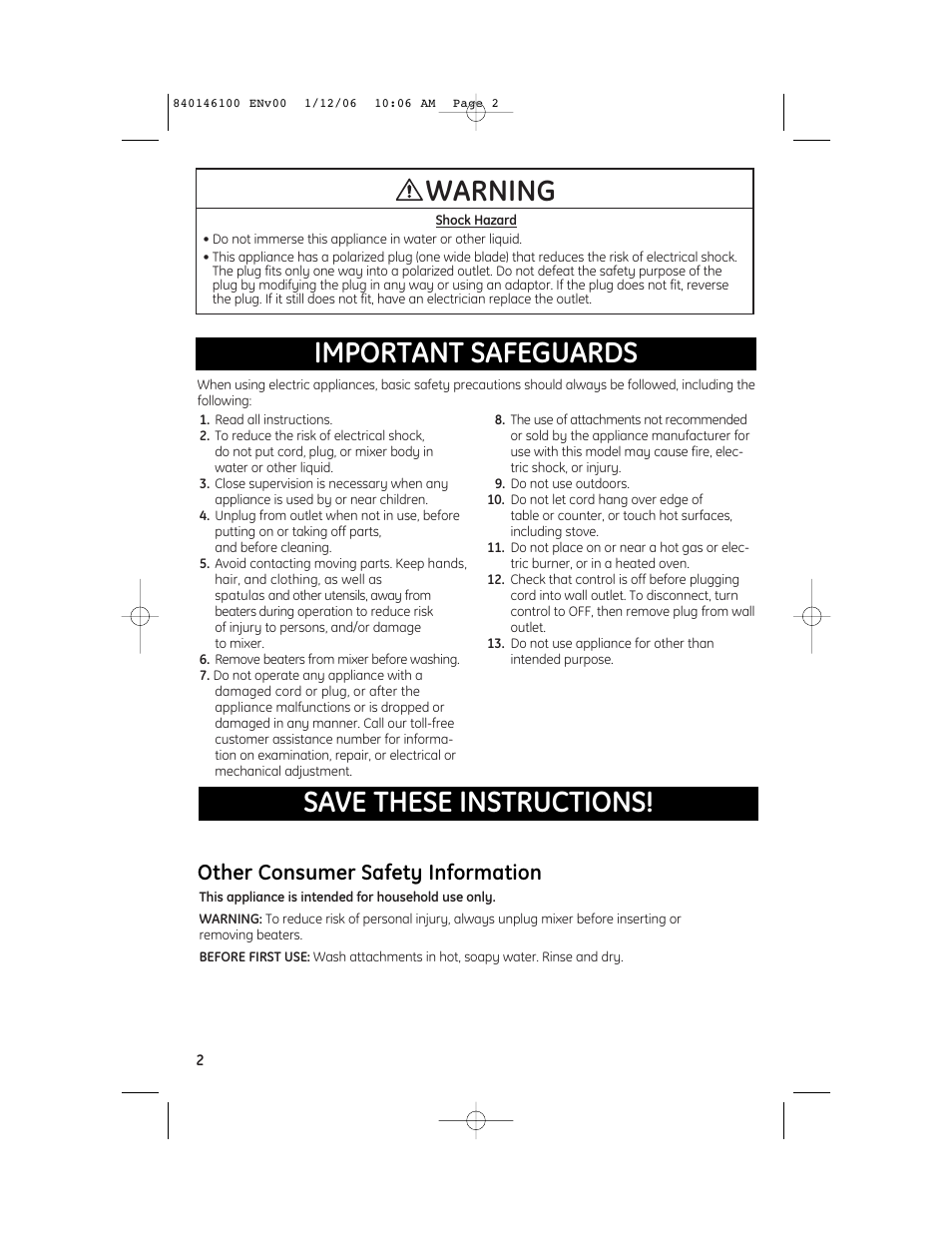 Other consumer safety information | GE 106651N User Manual | Page 2 / 10