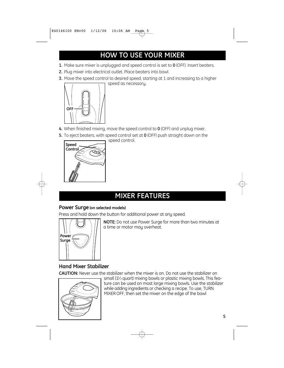 How to use your mixer mixer features | GE 106651N User Manual | Page 5 / 10