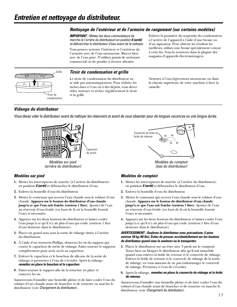 Entretien et nettoyage, Entretien et nettoyage du distributeur | GE GXCF05D User Manual | Page 11 / 24