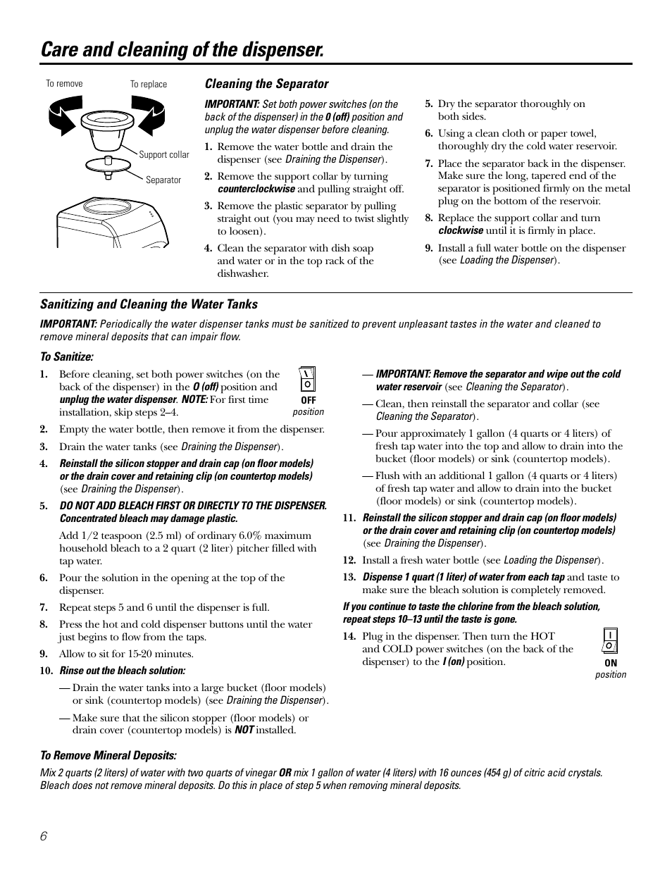 Care and cleaning of the dispenser | GE GXCF05D User Manual | Page 6 / 24