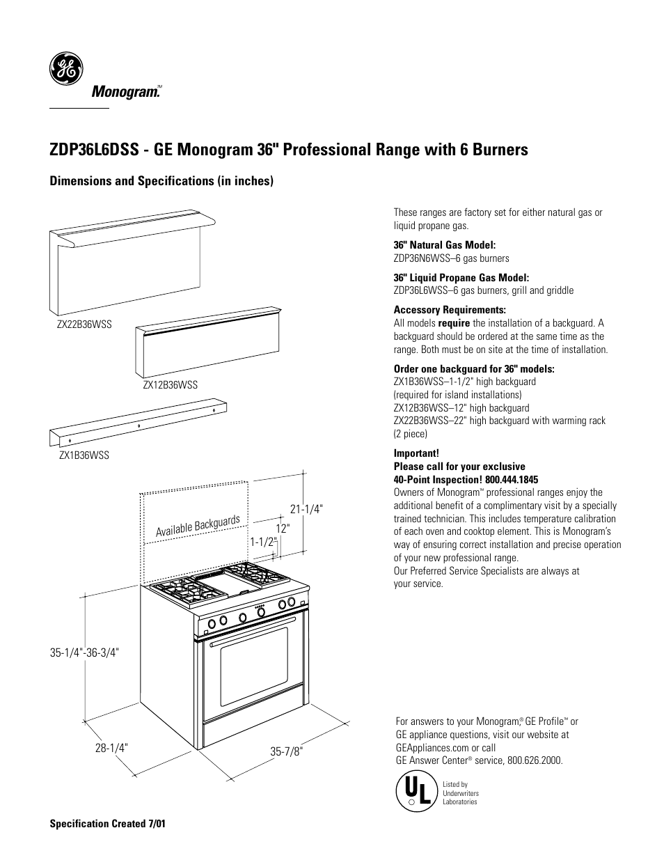 GE MONOGRAM ZDP36L6DSS User Manual | 3 pages