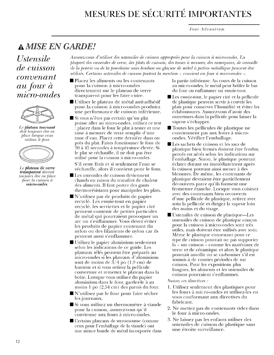 Mesures de securite importantes, Aèilse en gambe | GE ZSCIO00 User Manual | Page 12 / 44