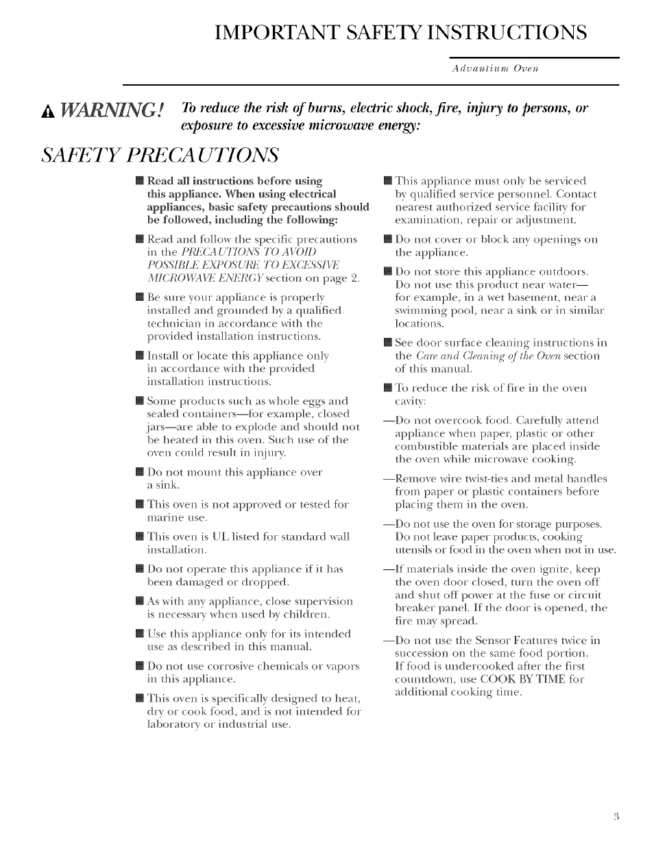 Important safety instructions, Warming, Safety prega utions | GE ZSCIO00 User Manual | Page 3 / 44