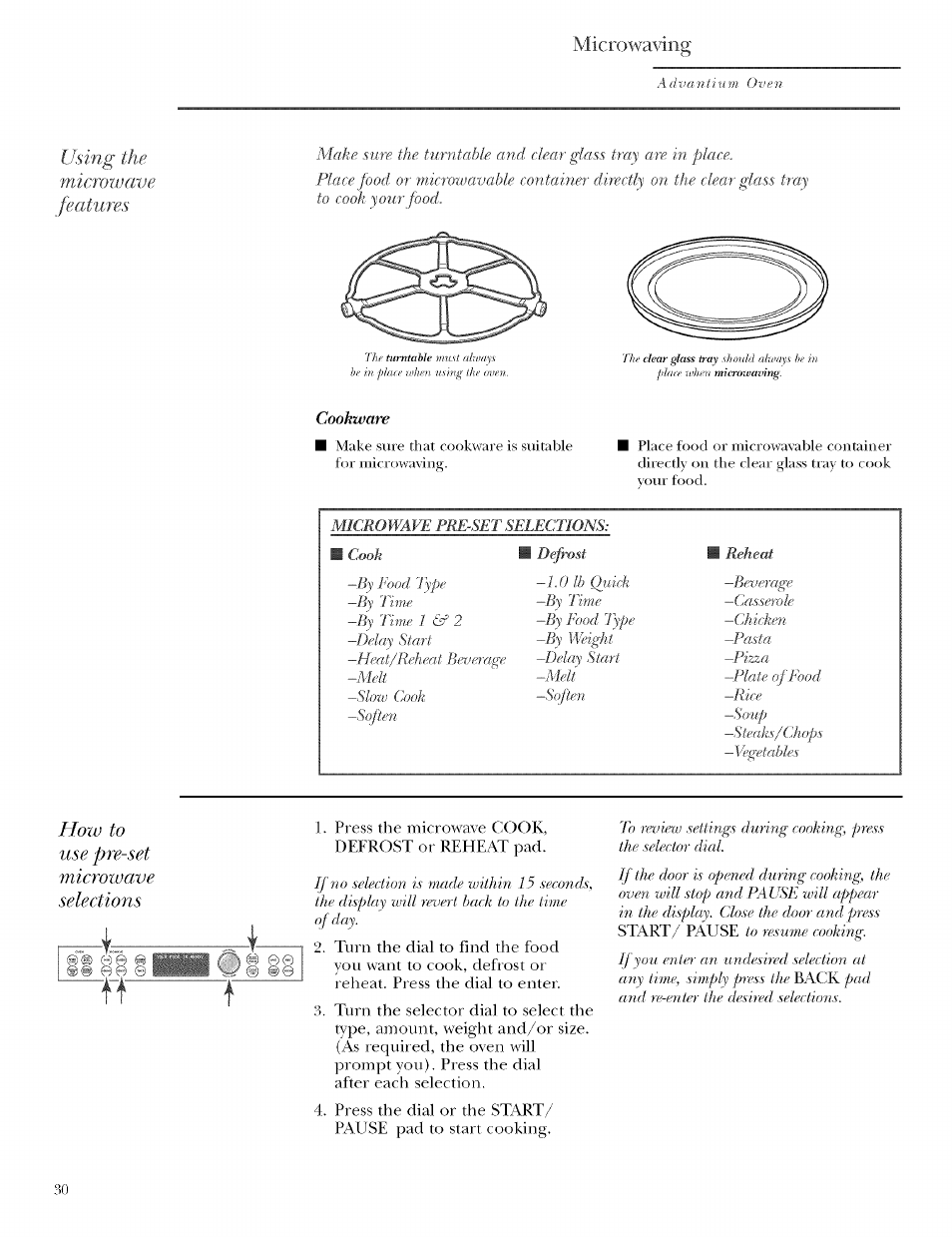 Using the, Microwave, Features | Microwa\dng | GE ZSCIO00 User Manual | Page 30 / 44