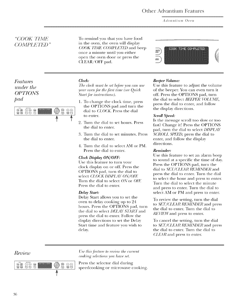 Review, Other advantiiim features | GE ZSCIO00 User Manual | Page 36 / 44