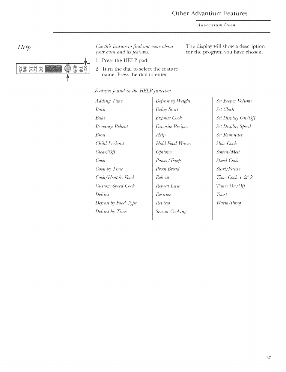 Other advantiiim features | GE ZSCIO00 User Manual | Page 37 / 44