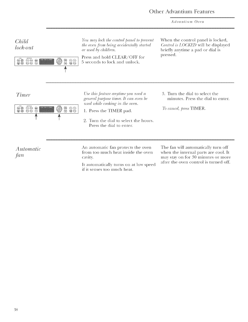 Other advantiiim features | GE ZSCIO00 User Manual | Page 38 / 44