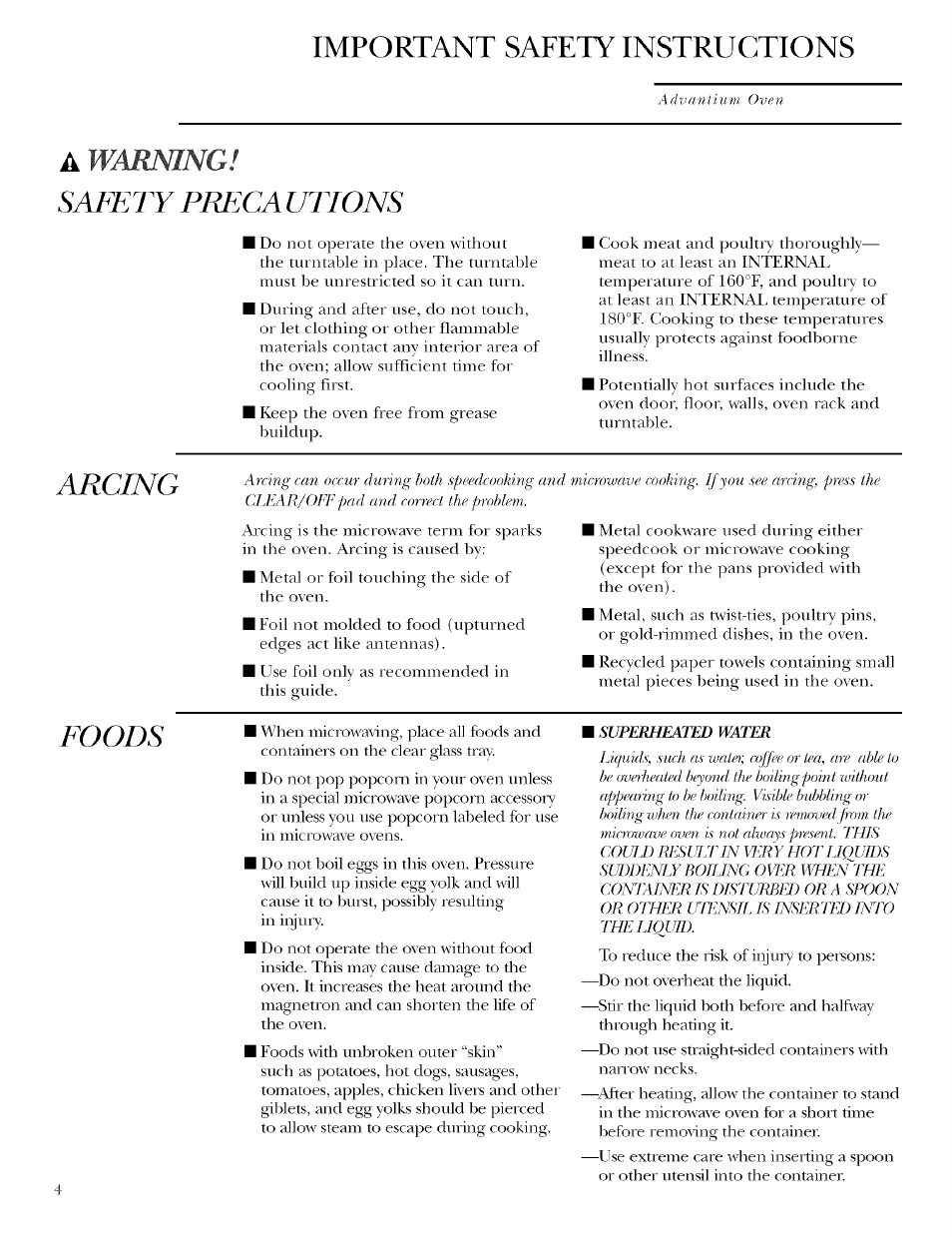 Important safety instructions, Waemng | GE ZSCIO00 User Manual | Page 4 / 44