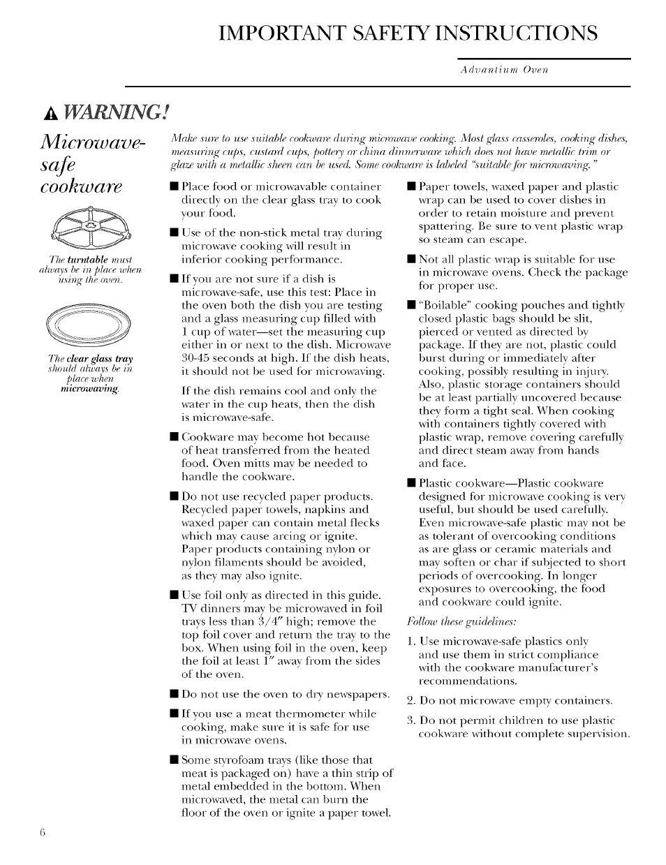 Important safety instructions, Warning | GE ZSCIO00 User Manual | Page 6 / 44