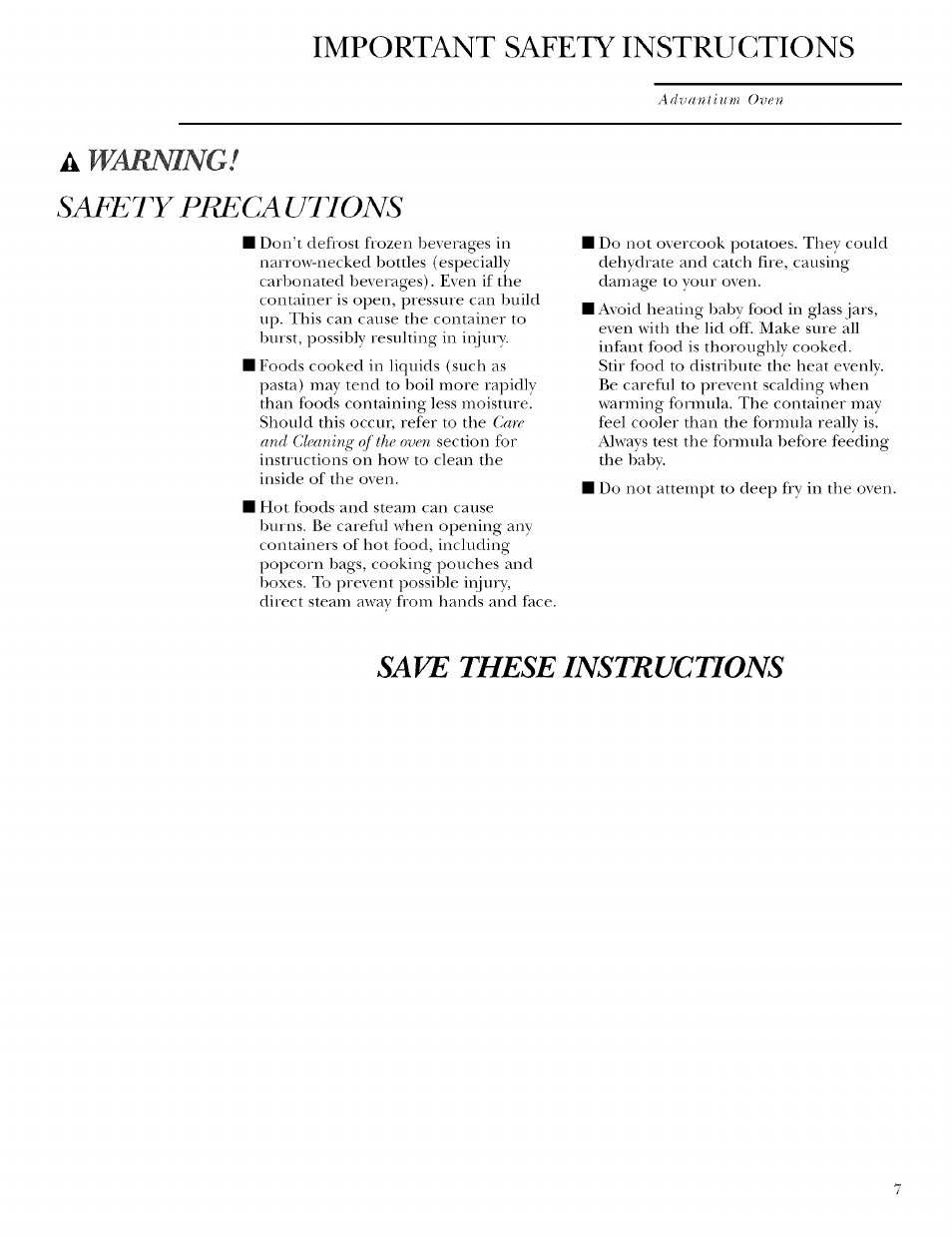 Important safety instructions, Waemng, Save these instructions | GE ZSCIO00 User Manual | Page 7 / 44