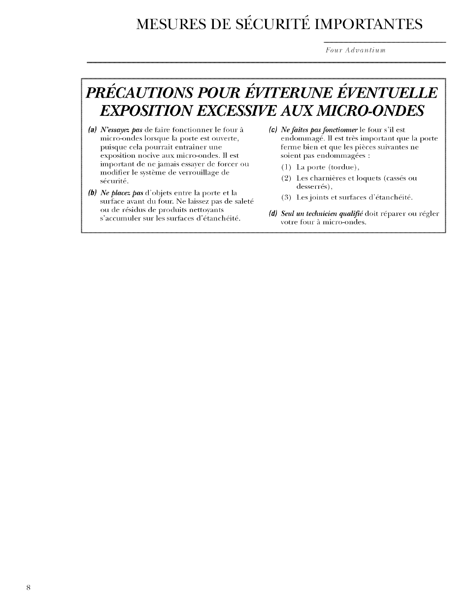Mesures de securite importantes | GE ZSCIO00 User Manual | Page 8 / 44