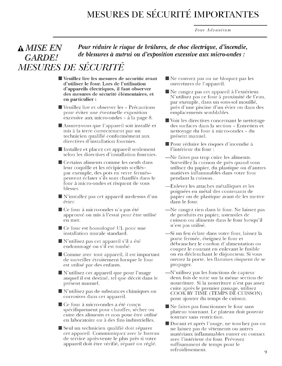 Mesures de securite importantes, Am se en garde, A n li u m | GE ZSCIO00 User Manual | Page 9 / 44