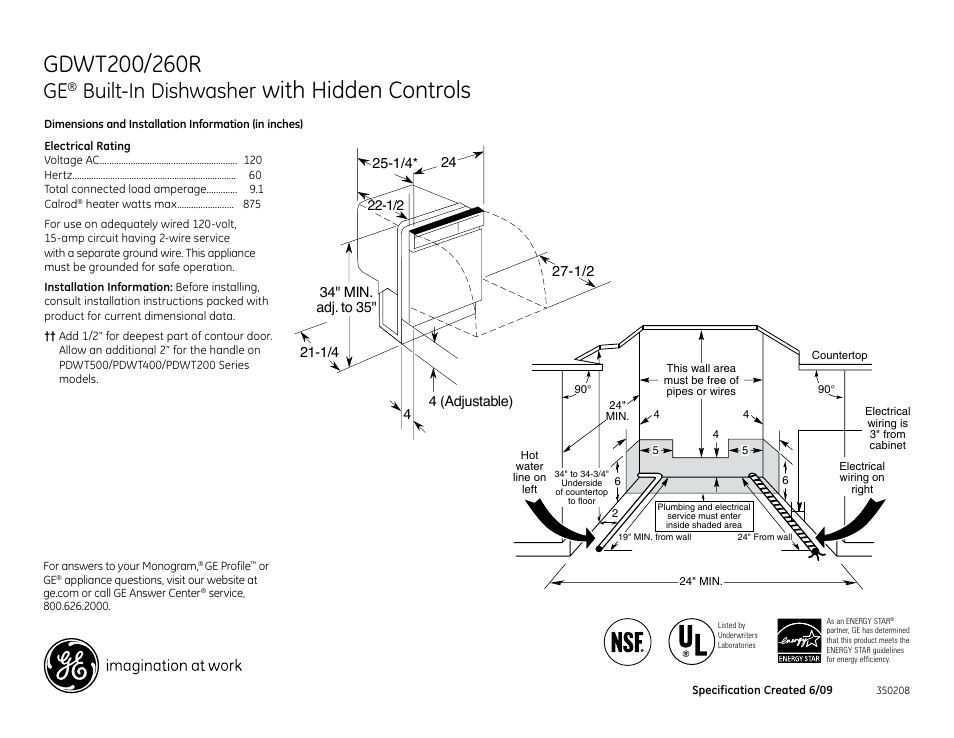 GE GDWF100 User Manual | 2 pages