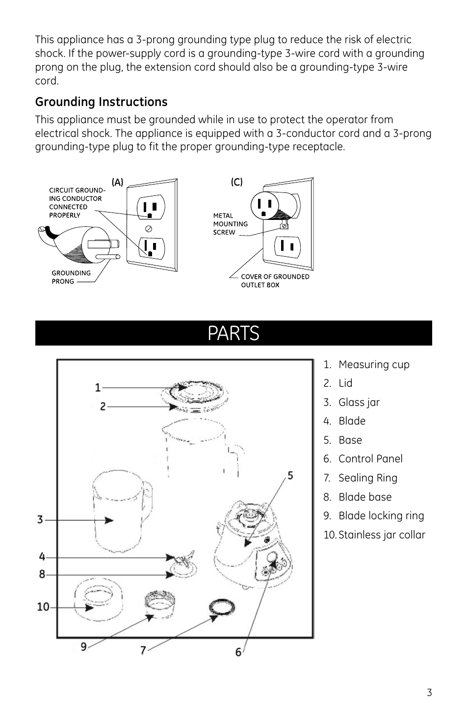 Parts | GE 169119 User Manual | Page 3 / 6