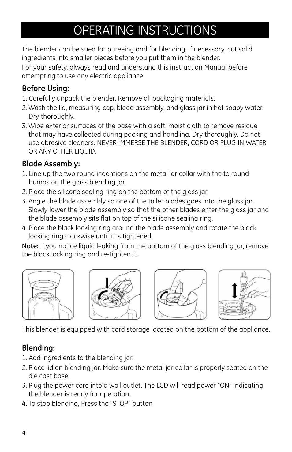 Operating instructions | GE 169119 User Manual | Page 4 / 6