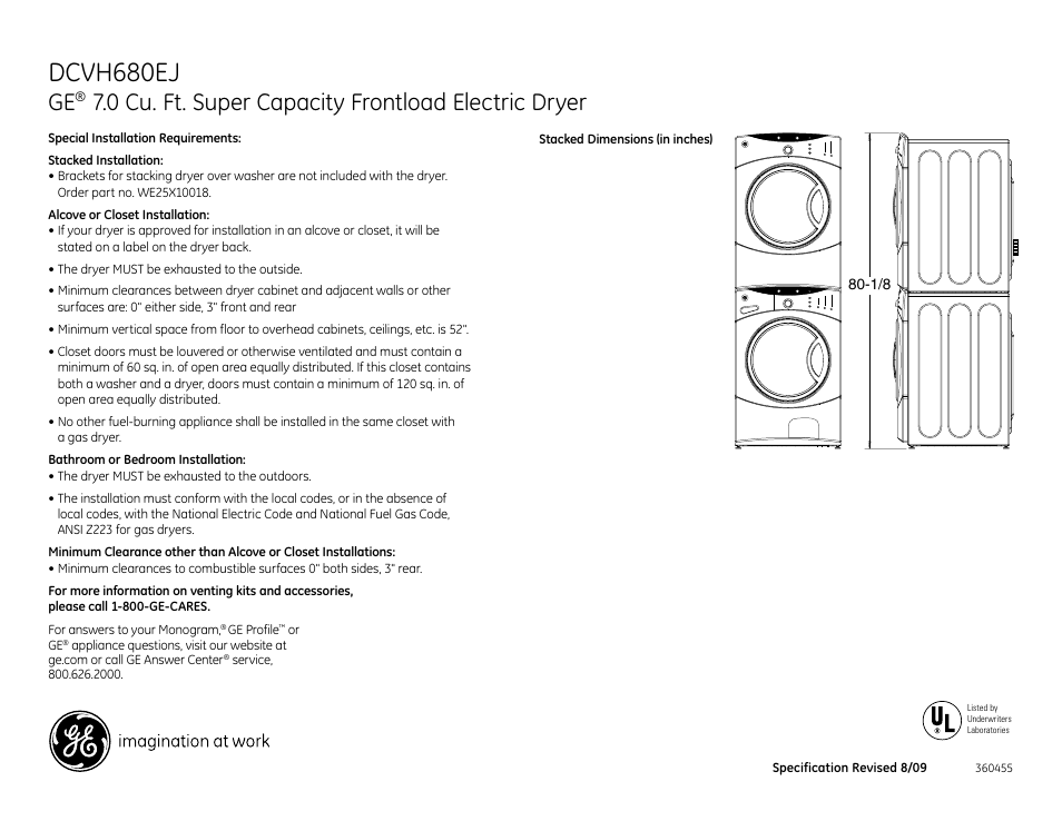 Dcvh680ej, 0 cu. ft. super capacity frontload electric dryer | GE DCVH680EJMS User Manual | Page 2 / 4