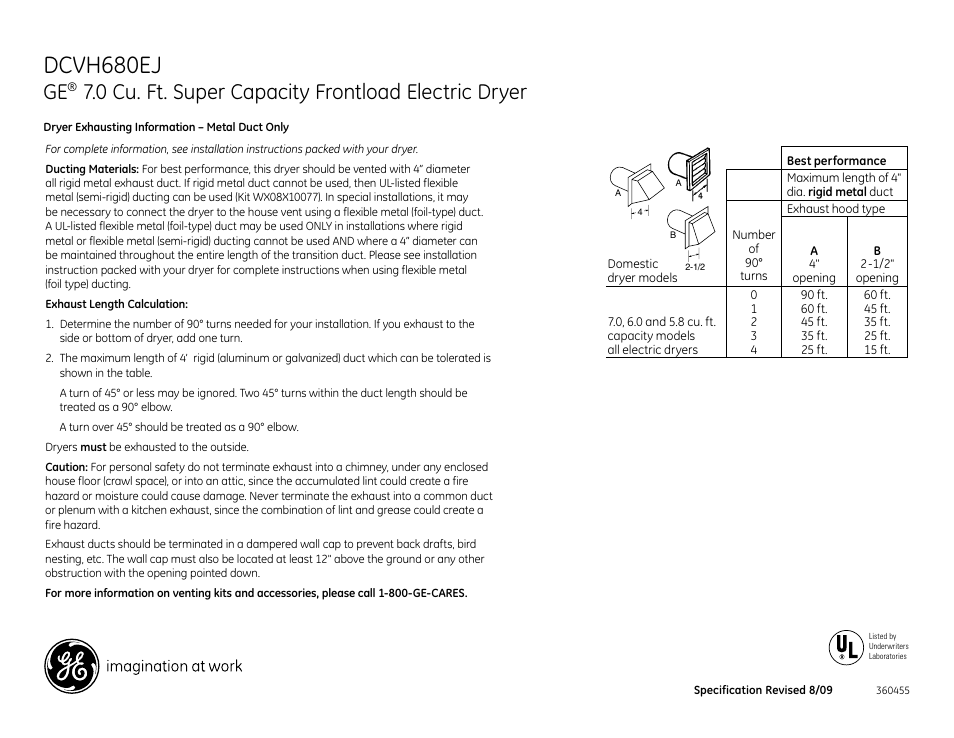 Dcvh680ej, 0 cu. ft. super capacity frontload electric dryer | GE DCVH680EJMS User Manual | Page 3 / 4