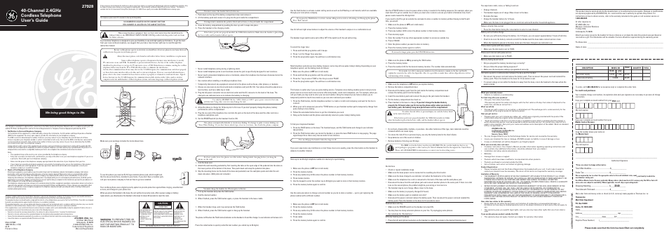 GE 27928C User Manual | 2 pages